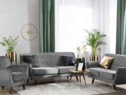 Beliani Sohvaryhma Samettinen Vaaleanharmaa Bodo Fashion