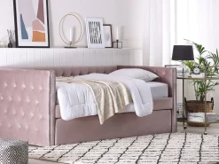 Beliani Sohvasanky Sametti Lisavuode Vaaleanpunainen 90 X 200 Cm Gassin Online