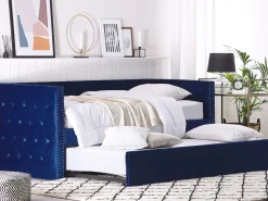 Beliani Sohvasanky Sametti Lisavuode Laivastonsininen 90 X 200 Cm Gassin Shop