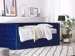 Beliani Sohvasanky Sametti Lisavuode Laivastonsininen 90 X 200 Cm Gassin Shop