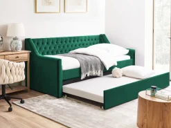 Beliani Sohvasanky Sametti Lisavuode Smaragdinvihrea 90 X 200 Cm Montargis Best Sale