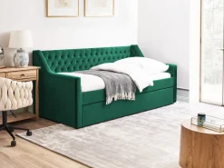 Beliani Sohvasanky Sametti Lisavuode Smaragdinvihrea 90 X 200 Cm Montargis Best Sale