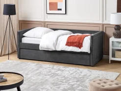 Beliani Sohvasanky Vakosametti Lisavuode Tummanharmaa 90 X 200 Cm Mimizan Cheap