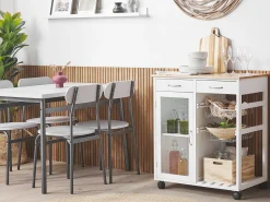 Beliani Tarjoiluvaunu 2 Laatikkoa Kaappi Vaalea Puu/Valkoinen Boves Clearance