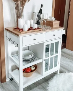 Beliani Tarjoiluvaunu 2 Laatikkoa Kaappi Vaalea Puu/Valkoinen Genoa Online