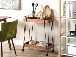 Beliani Tarjoiluvaunu Keisaripuu/Metalli Tumma Puu/Musta Balme Cheap