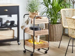 Beliani Tarjoiluvaunu Keisaripuu/Rauta Vaalea Puu/Musta Formia Clearance