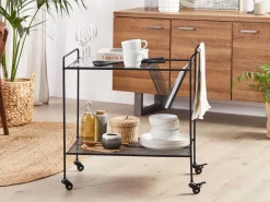 Beliani Tarjoiluvaunu Lasitasolla Metalli Musta Alamo Hot