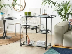 Beliani Tarjoiluvaunu Lasitasolla Rauta Musta Marcola Shop
