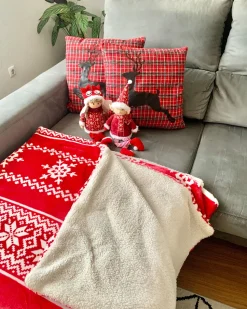 Beliani Torkkupeitto Kangas Punainen/Valkoinen 150 X 200 Cm Vantaa Fashion