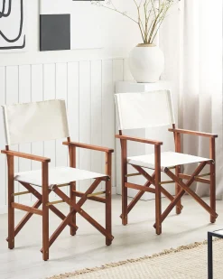 Beliani Tumma Akaasiapuinen Puutarhatuoli Luonnonvalkoisella Kankaalla 2 Kpl Cine Hot