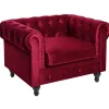 Beliani Tummanpunainen Samettiverhoiltu Nojatuoli Chesterfield Outlet