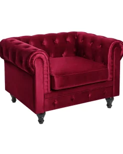 Beliani Tummanpunainen Samettiverhoiltu Nojatuoli Chesterfield Outlet