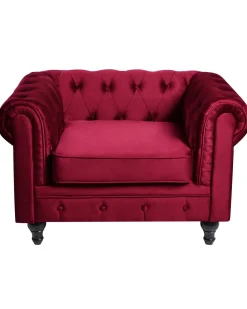 Beliani Tummanpunainen Samettiverhoiltu Nojatuoli Chesterfield Outlet