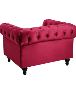 Beliani Tummanpunainen Samettiverhoiltu Nojatuoli Chesterfield Outlet