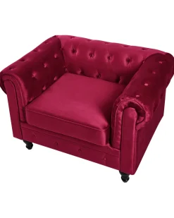 Beliani Tummanpunainen Samettiverhoiltu Nojatuoli Chesterfield Outlet