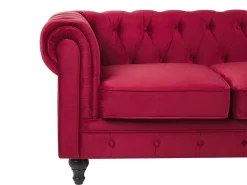 Beliani Tummanpunainen Samettiverhoiltu Sohvaryhma Chesterfield Sale