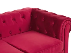 Beliani Tummanpunainen Samettiverhoiltu Sohvaryhma Chesterfield Sale