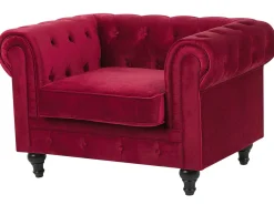 Beliani Tummanpunainen Samettiverhoiltu Sohvaryhma Chesterfield Sale