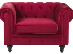 Beliani Tummanpunainen Samettiverhoiltu Sohvaryhma Chesterfield Sale