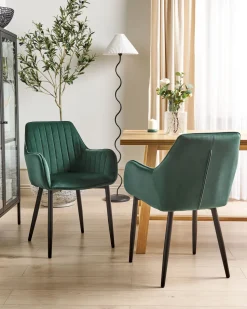 Beliani Tuoli Sametti Smaragdinvihrea 2 Kpl Wellston Hot