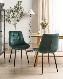 Beliani Tuoli Sametti Vihrea 2 Kpl Melrose Best Sale
