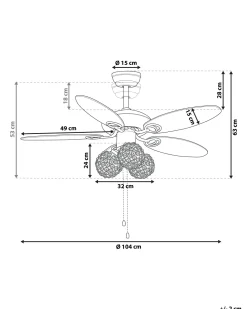 Beliani Tuuletinvalaisin 3 Polttimoa Tumma Puu/Ruskea Heilong Best Sale
