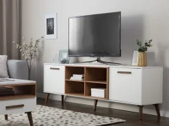 Beliani Tv-Taso 2 Kaappia 4 Hyllya Valkoinen/Tumma Puu Alloa Shop