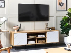 Beliani Tv-Taso 2 Kaappia 3 Hyllya Vaalea Puu/Valkoinen Palmer Best