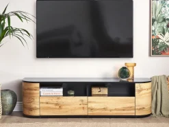 Beliani Tv-Taso 2 Laatikkoa 2 Kaappia Vaalea Puu/Musta Jerome Cheap