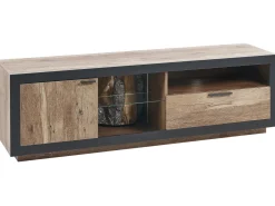 Beliani Tv-Taso Led-Valo Kaappi Laatikko Vaalea Puu/Musta Marana Shop