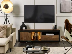 Beliani Tv-Taso Led-Valo Kaappi Laatikko Vaalea Puu/Musta Marana Shop