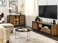 Beliani Tv-Taso Led-Valo Kaappi Laatikko Vaalea Puu/Musta Marana Shop