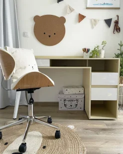 Beliani Tyopoyta 3 Laatikkoa 3 Hyllya Vaalea Puu/Valkoinen 130 X 60 Cm Caracas Outlet