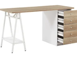 Beliani Tyopoyta 5 Laatikkoa Hylly Vaalea Puu/Valkoinen 140 X 60 Cm Heber Flash Sale