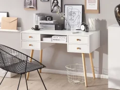 Beliani Tyopoyta 4 Laatikkoa Hylly Valkoinen 110 X 55 Cm Levin Best Sale