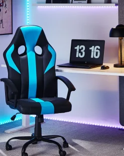 Beliani Tyotuoli Keinonahka Musta/Turkoosi Success Discount