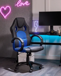 Beliani Tyotuoli Keinonahka Musta/Laivastonsininen Fighter Shop