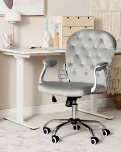 Beliani Tyotuoli Sametti Vaaleanharmaa/Hopea Princess Sale