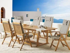 Beliani Ulkoruokailuryhma 6-Istuttava Akaasiapuinen Ruskeanharmailla Pehmusteilla Java Cheap