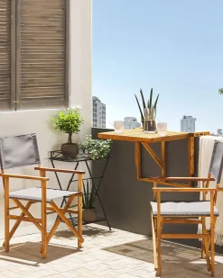 Beliani Vaalea Akaasiapuinen Puutarhatuoli Harmaalla Kankaalla 2 Kpl Cine Cheap