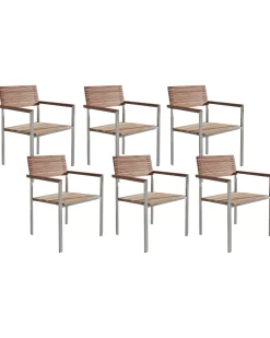 Beliani Vaalea Tiikkipuinen Puutarhatuolisetti 6 Kpl Viareggio Outlet