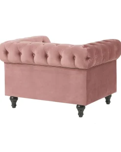 Beliani Vaaleanpunainen Samettiverhoiltu Nojatuoli Chesterfield Outlet