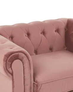 Beliani Vaaleanpunainen Samettiverhoiltu Nojatuoli Chesterfield Outlet