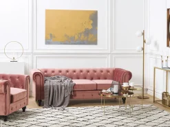 Beliani Vaaleanpunainen Samettiverhoiltu Sohvaryhma Chesterfield Discount