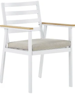 Beliani Valkoinen 4 Kpl Puutarhatuolisetti Beigeilla Tyynyilla Cavoli New