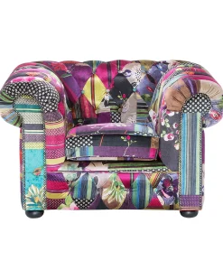 Beliani Violetti Kangasverhoiltu Nojatuoli Tilkkutakkikuviolla Chesterfield New