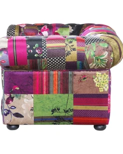 Beliani Violetti Kangasverhoiltu Nojatuoli Tilkkutakkikuviolla Chesterfield New