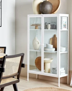Beliani Vitriinikaappi Teras 2 Ovea 3 Hyllya Valkoinen Nash New